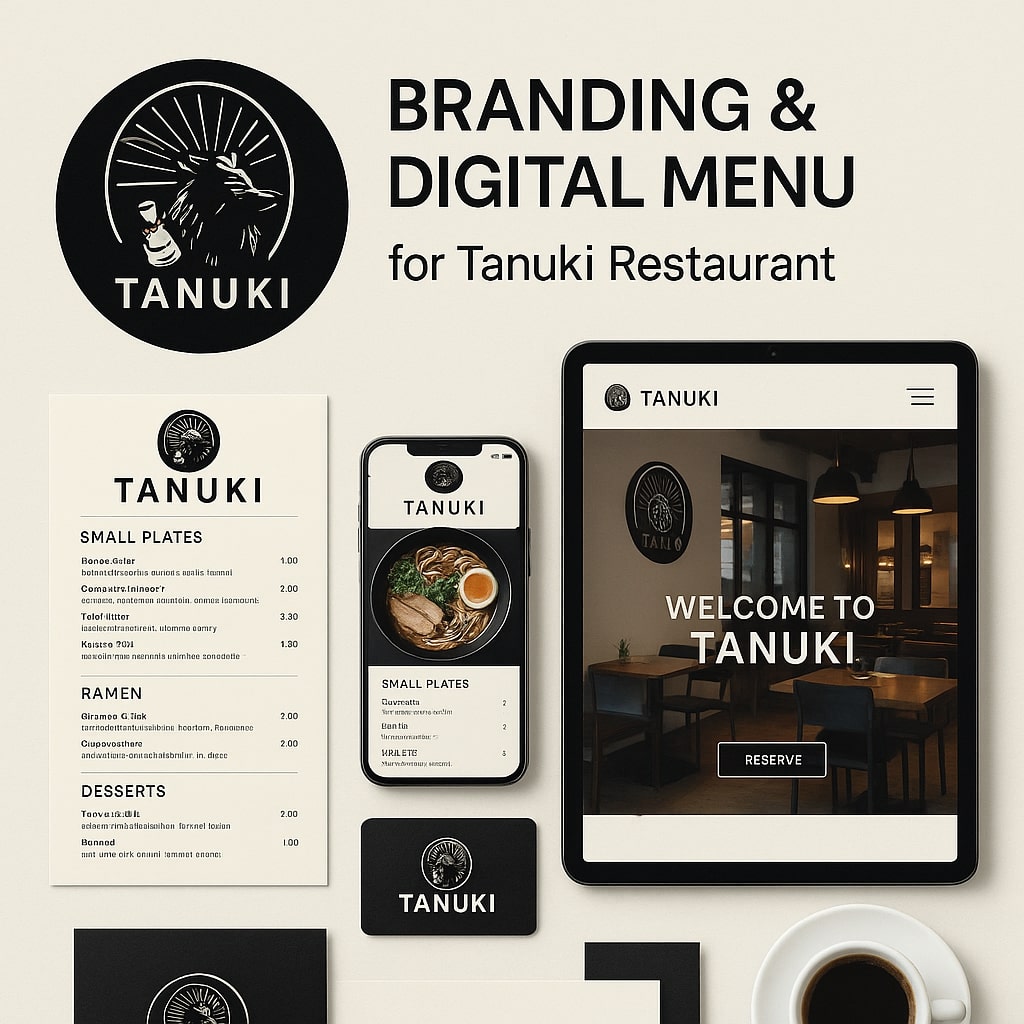 Tanuki Restaurant branding and digital menu